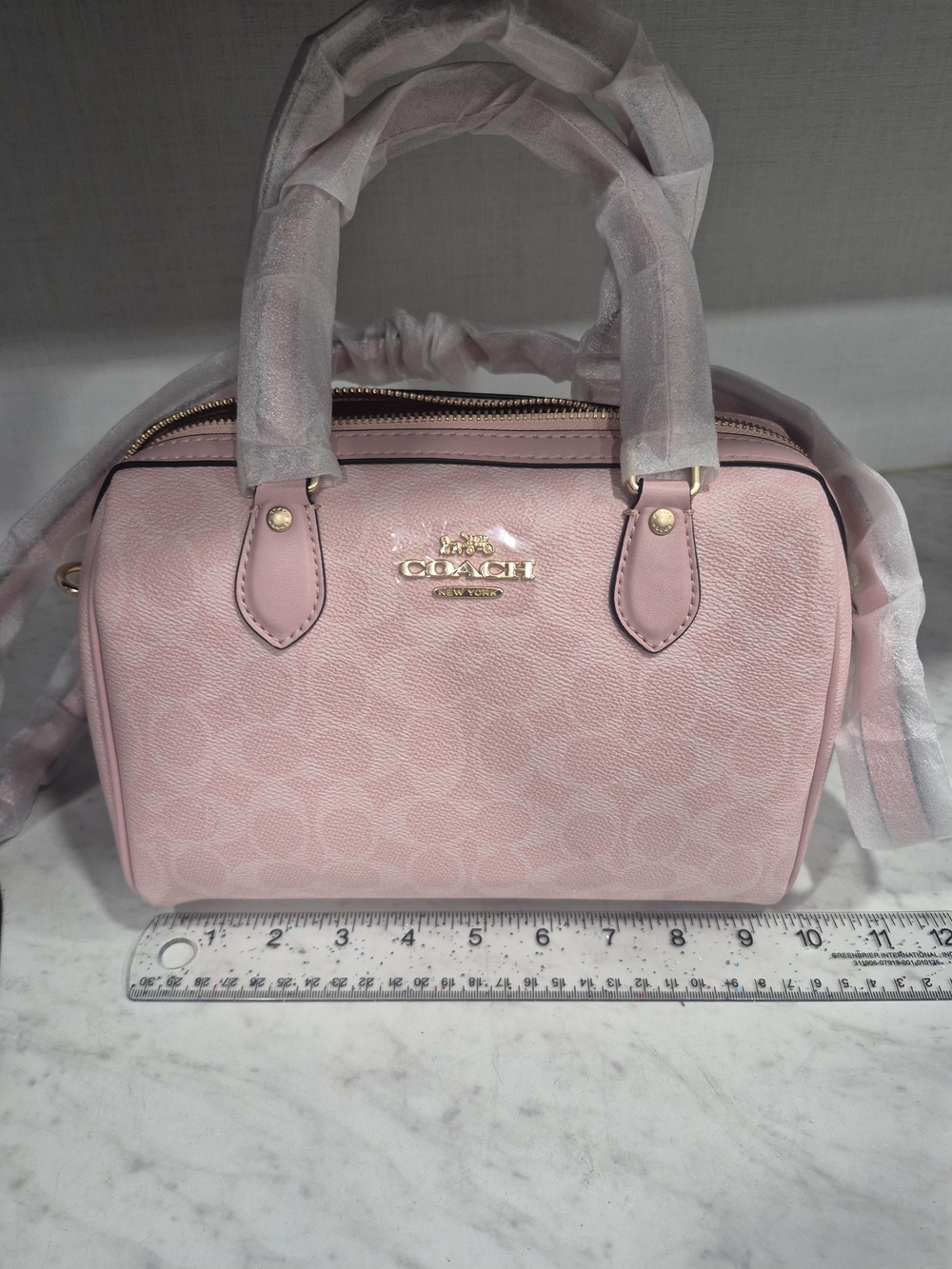 Coach Pastel Pink Signature Satchel with Gold Hardware